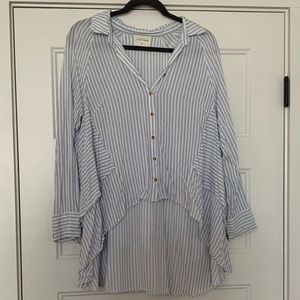 Blue/White Striped Flowy Top